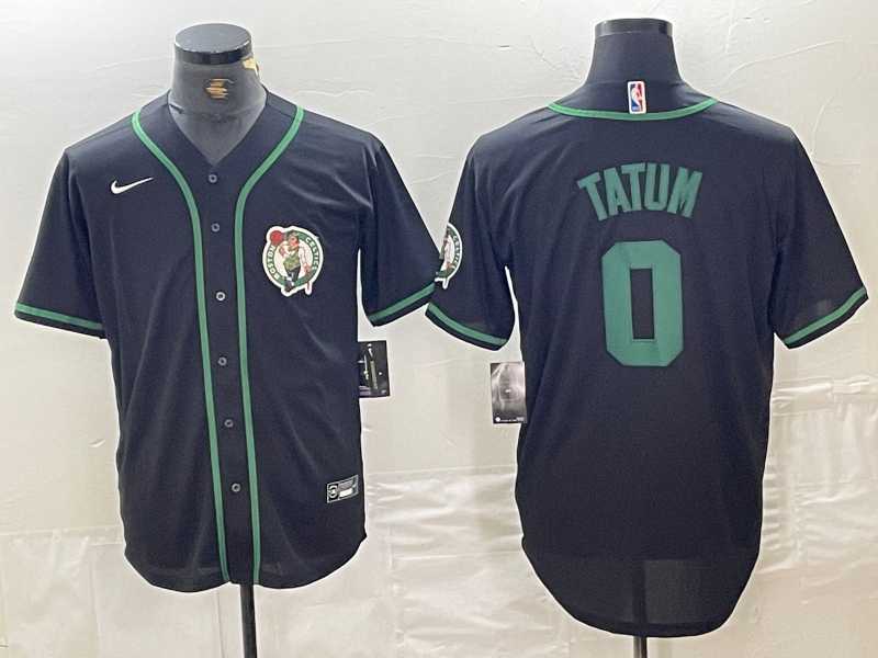 Mens Boston Celtics #0 Jayson Tatum Black With Patch Cool Base Stitched Baseball Jersey